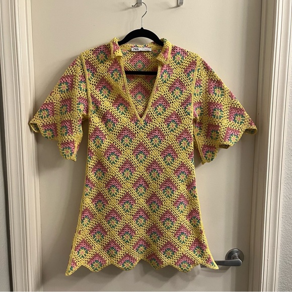 Zara Crochet Mini Dress Small - Picture 5 of 14